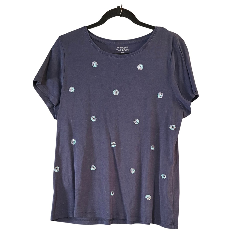 PXL The Talbots Tee blue sequins short sleeves petite xl casual chic
